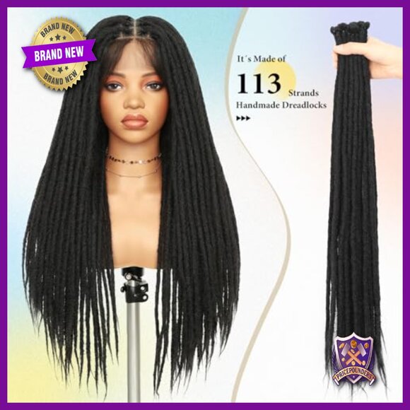 Full Lace Dreadlock Wig 30 Inch Handmade Faux Locs Afro Braided main image 5